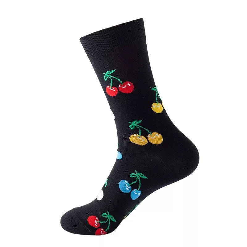 Hip-Hop-Socken aus gekämmter Baumwolle – Harajuku-Designs mit Früchten, Tieren und Ölgemälden