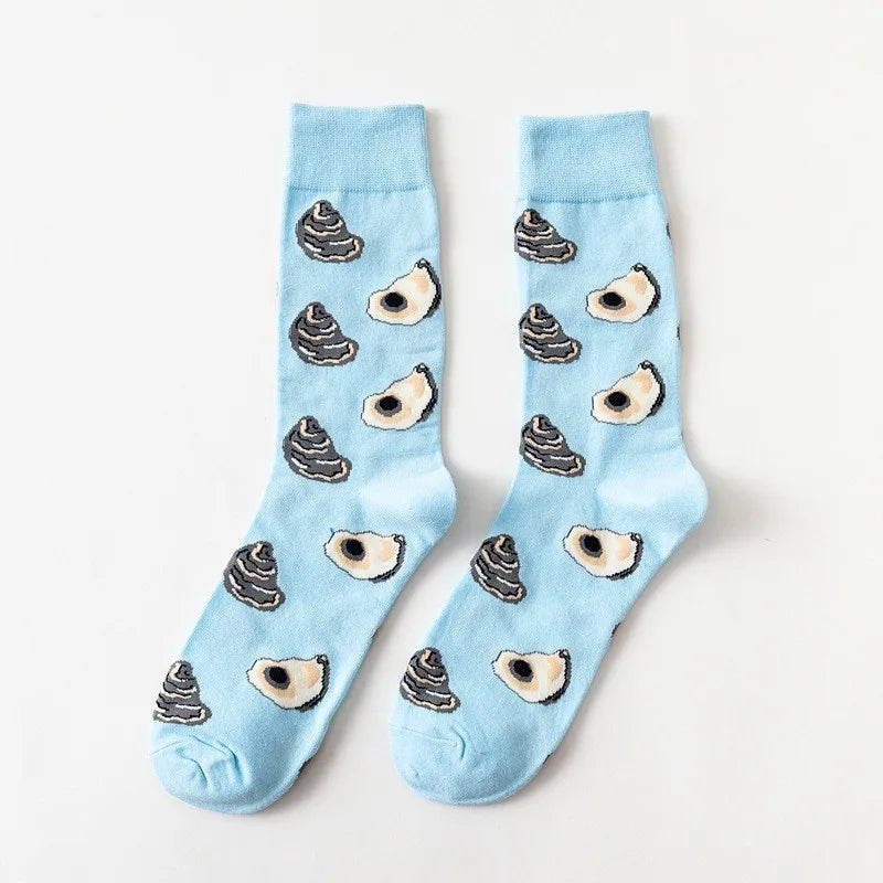 Hip-Hop-Socken aus gekämmter Baumwolle – Harajuku-Designs mit Früchten, Tieren und Ölgemälden