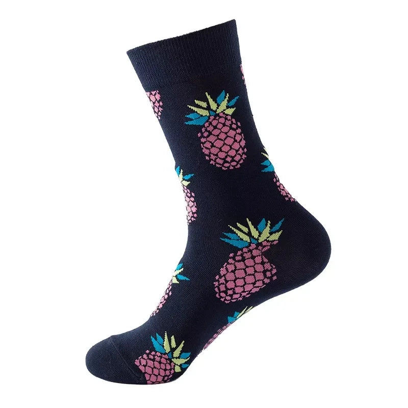 Hip-Hop-Socken aus gekämmter Baumwolle – Harajuku-Designs mit Früchten, Tieren und Ölgemälden