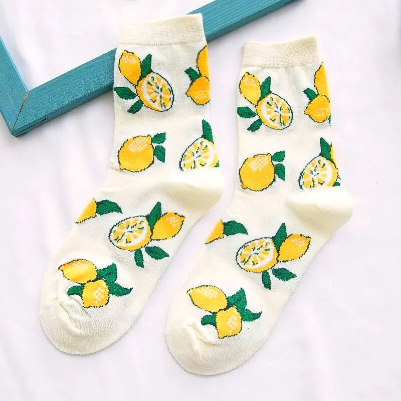 Hip-Hop-Socken aus gekämmter Baumwolle – Harajuku-Designs mit Früchten, Tieren und Ölgemälden
