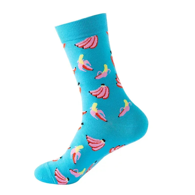 Hip-Hop-Socken aus gekämmter Baumwolle – Harajuku-Designs mit Früchten, Tieren und Ölgemälden