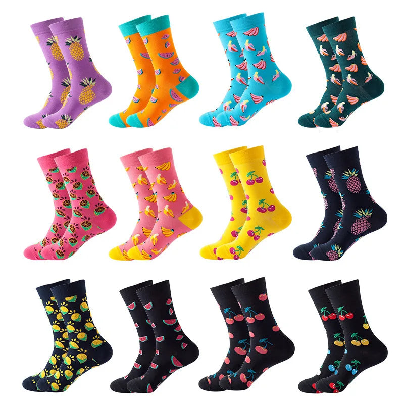 Hip-Hop-Socken aus gekämmter Baumwolle – Harajuku-Designs mit Früchten, Tieren und Ölgemälden