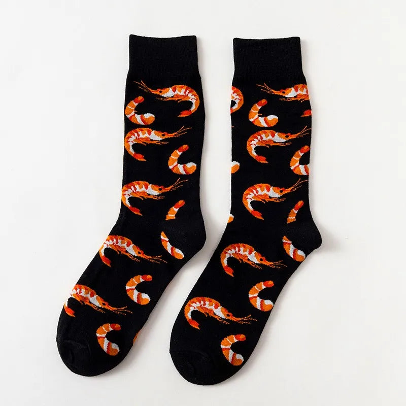 Hip-Hop-Socken aus gekämmter Baumwolle – Harajuku-Designs mit Früchten, Tieren und Ölgemälden