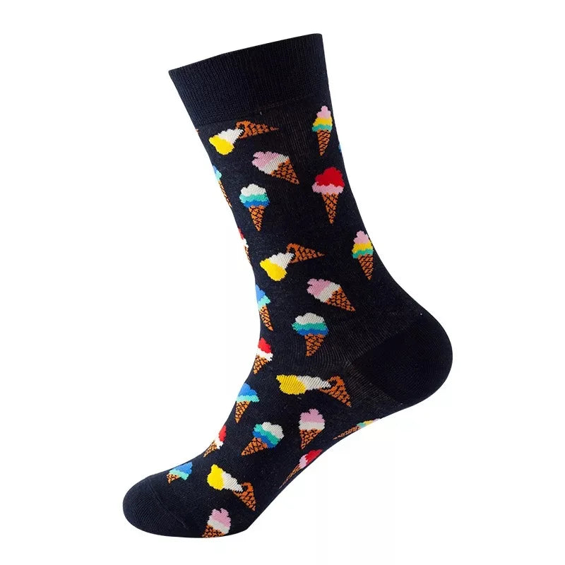 Hip-Hop-Socken aus gekämmter Baumwolle – Harajuku-Designs mit Früchten, Tieren und Ölgemälden