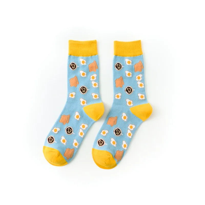 Hip-Hop-Socken aus gekämmter Baumwolle – Harajuku-Designs mit Früchten, Tieren und Ölgemälden