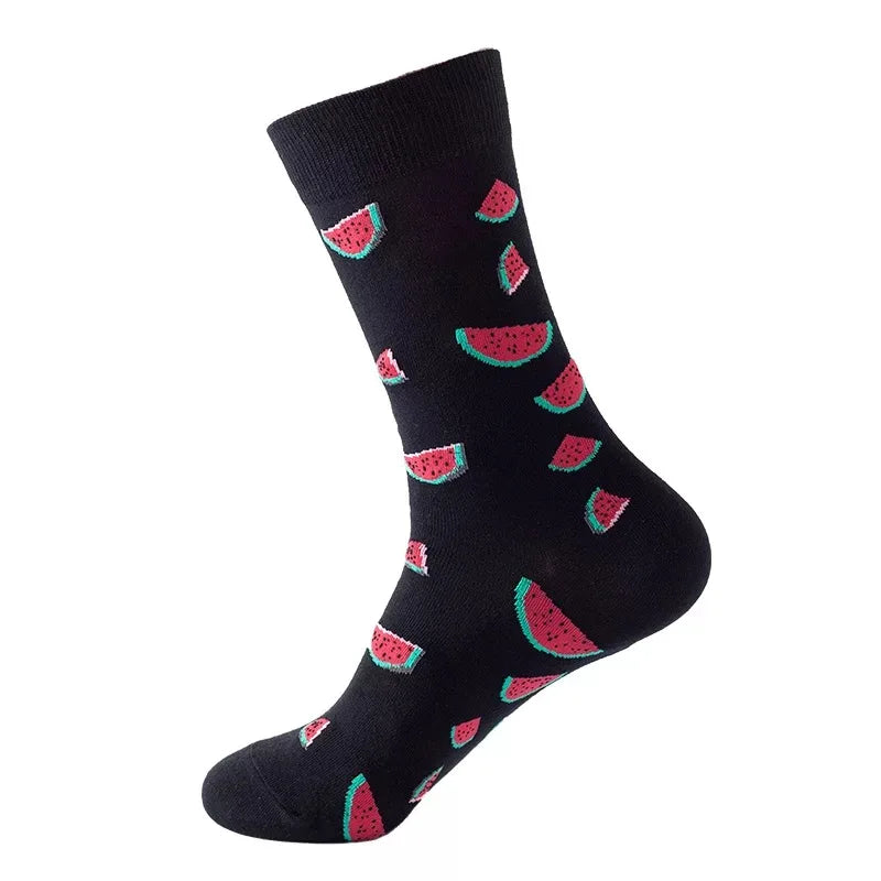 Hip-Hop-Socken aus gekämmter Baumwolle – Harajuku-Designs mit Früchten, Tieren und Ölgemälden