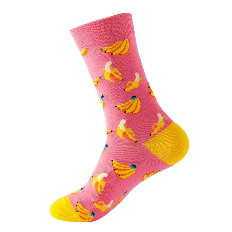 Hip-Hop-Socken aus gekämmter Baumwolle – Harajuku-Designs mit Früchten, Tieren und Ölgemälden