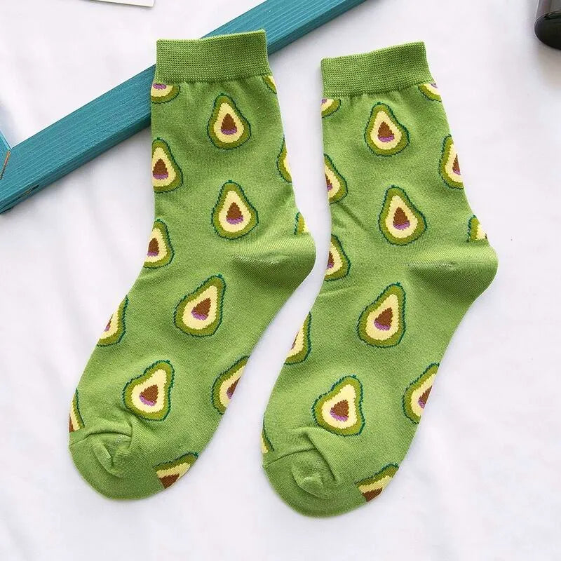 Hip-Hop-Socken aus gekämmter Baumwolle – Harajuku-Designs mit Früchten, Tieren und Ölgemälden