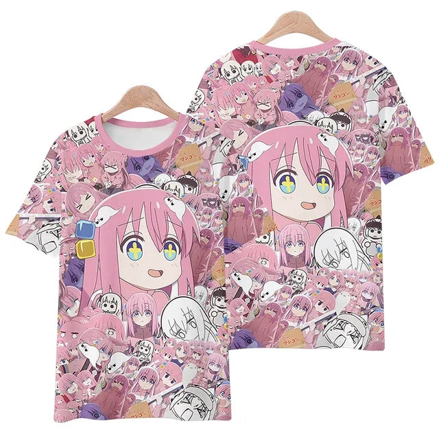 Anime Manga Bocchi The Rock 3D Print T-Shirt Unisex Short Sleeve Oversized Streetwear for Men Women Kids Fashion Clothing