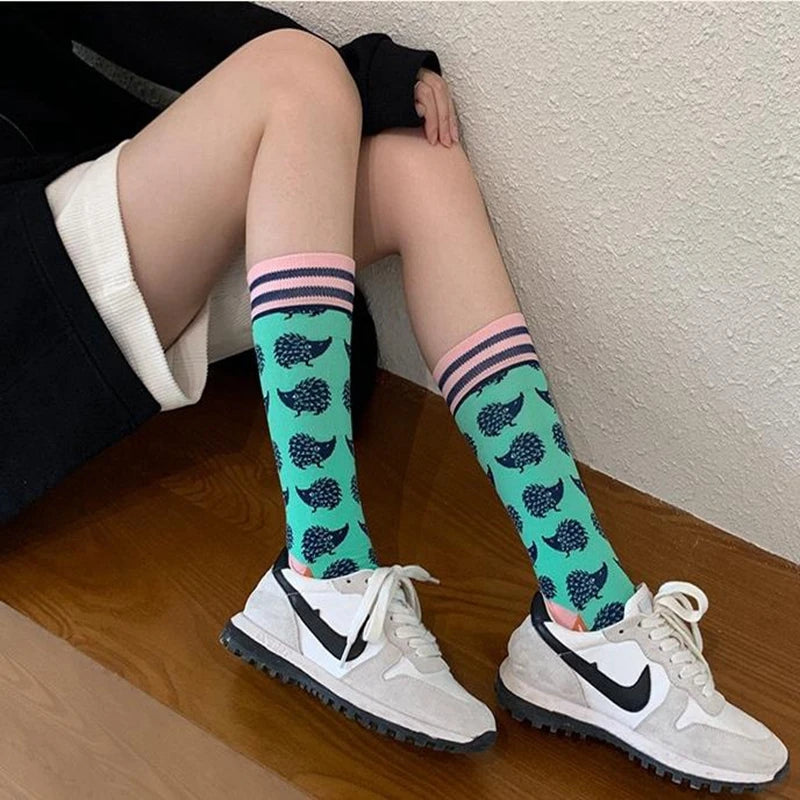 Modische bunte Pflanzen- und Igelsocken – Frühlings-Herbst-Baumwollsocken
