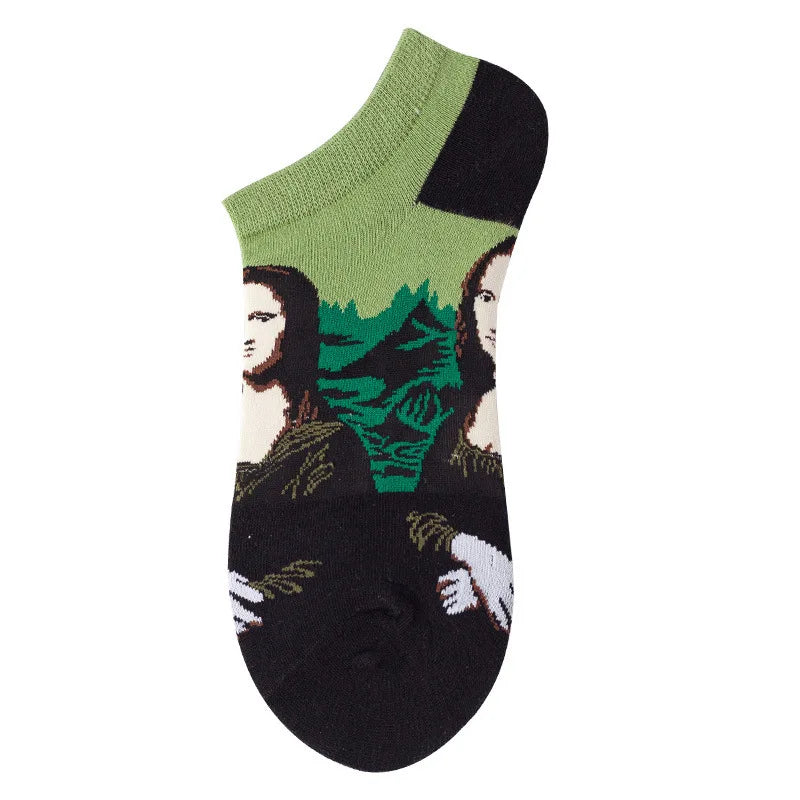 40-Style Bunte Baumwoll-Söckchen für Herren – Lustige Avocado, Tiere & Kunstdrucke