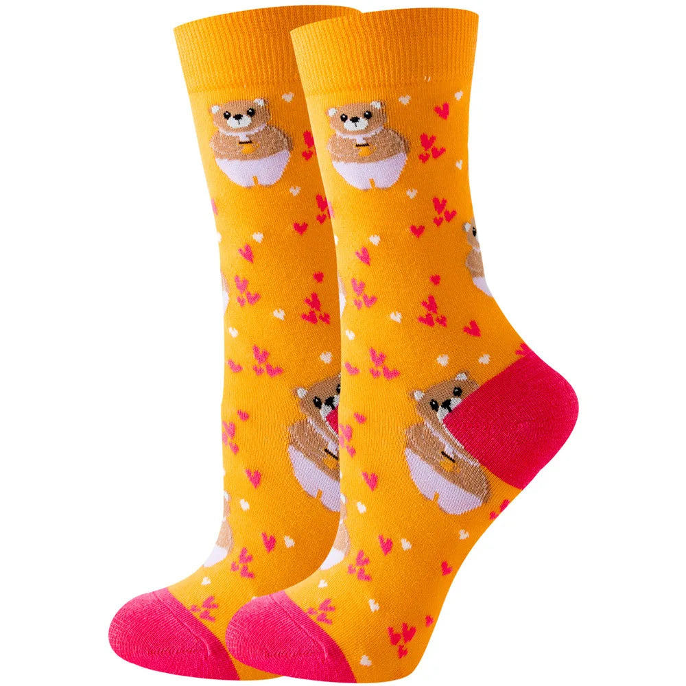 Süße Cartoon Tier & Blumen Socken – Kawaii Harajuku Mode für Herbst & Winter