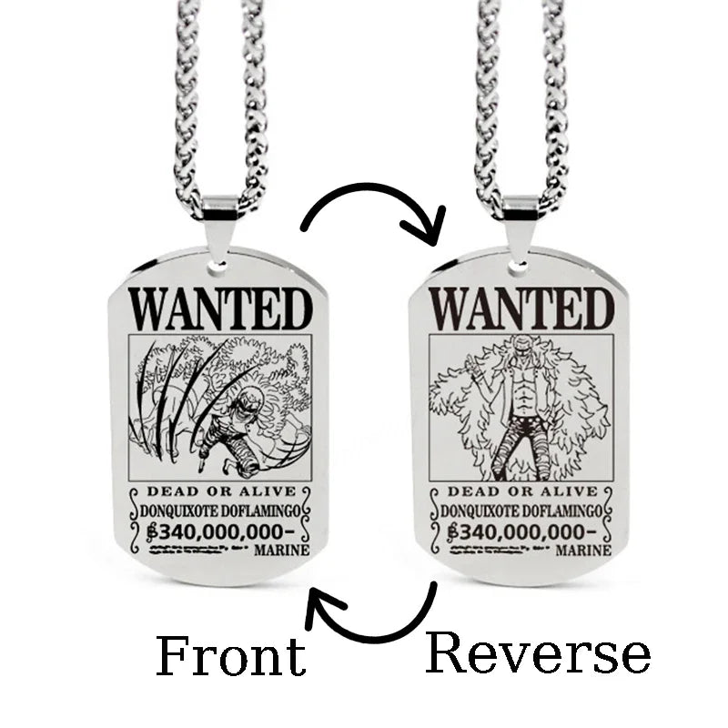 One Piece Wanted Poster Necklace Pendant - Luffy & Zoro Metal Charms | Unisex Jewelry & Gifts