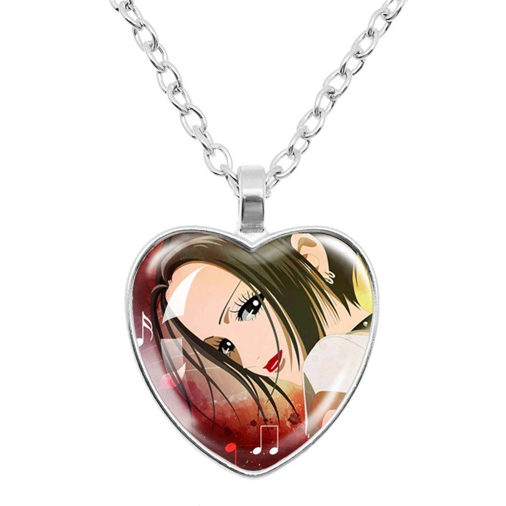 Collier en verre en forme de cœur de l'anime japonais NANA Osaki - Bijoux tendance et pendentif de sac - Cadeau pour les fans
