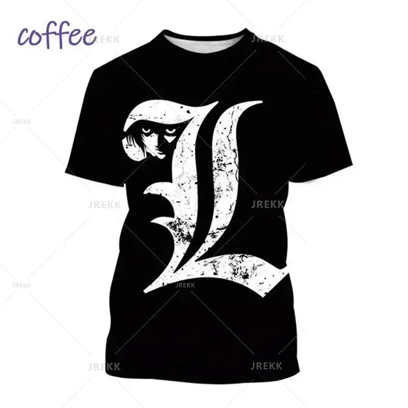 T-shirt d'été imprimé en 3D Death Note