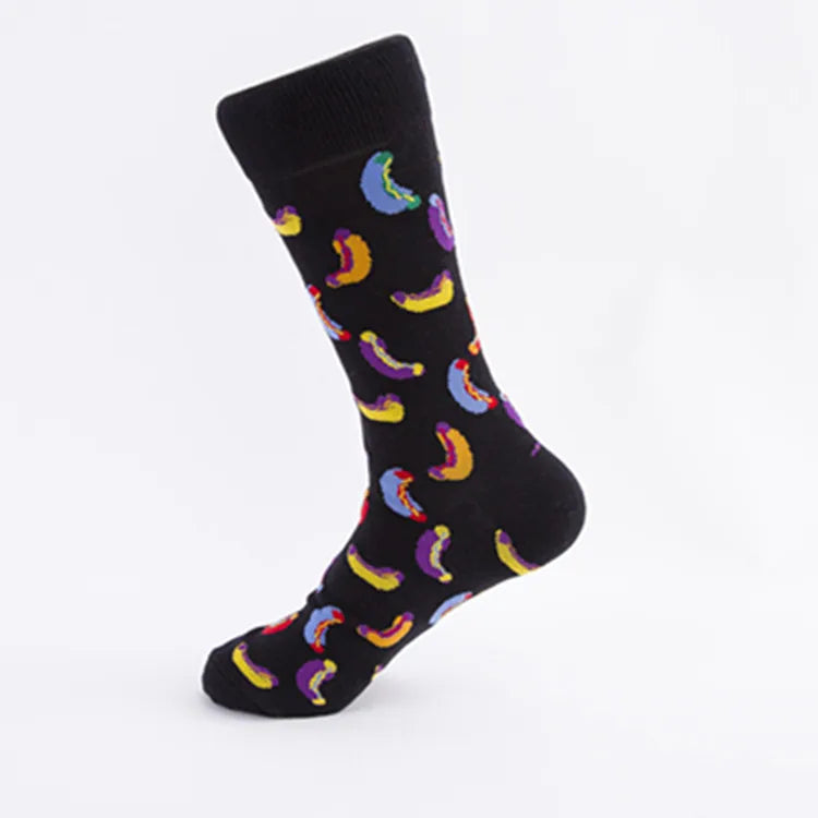 Große Cartoon-Socken für Herren – Bier & Burger Cotton Happy Socks