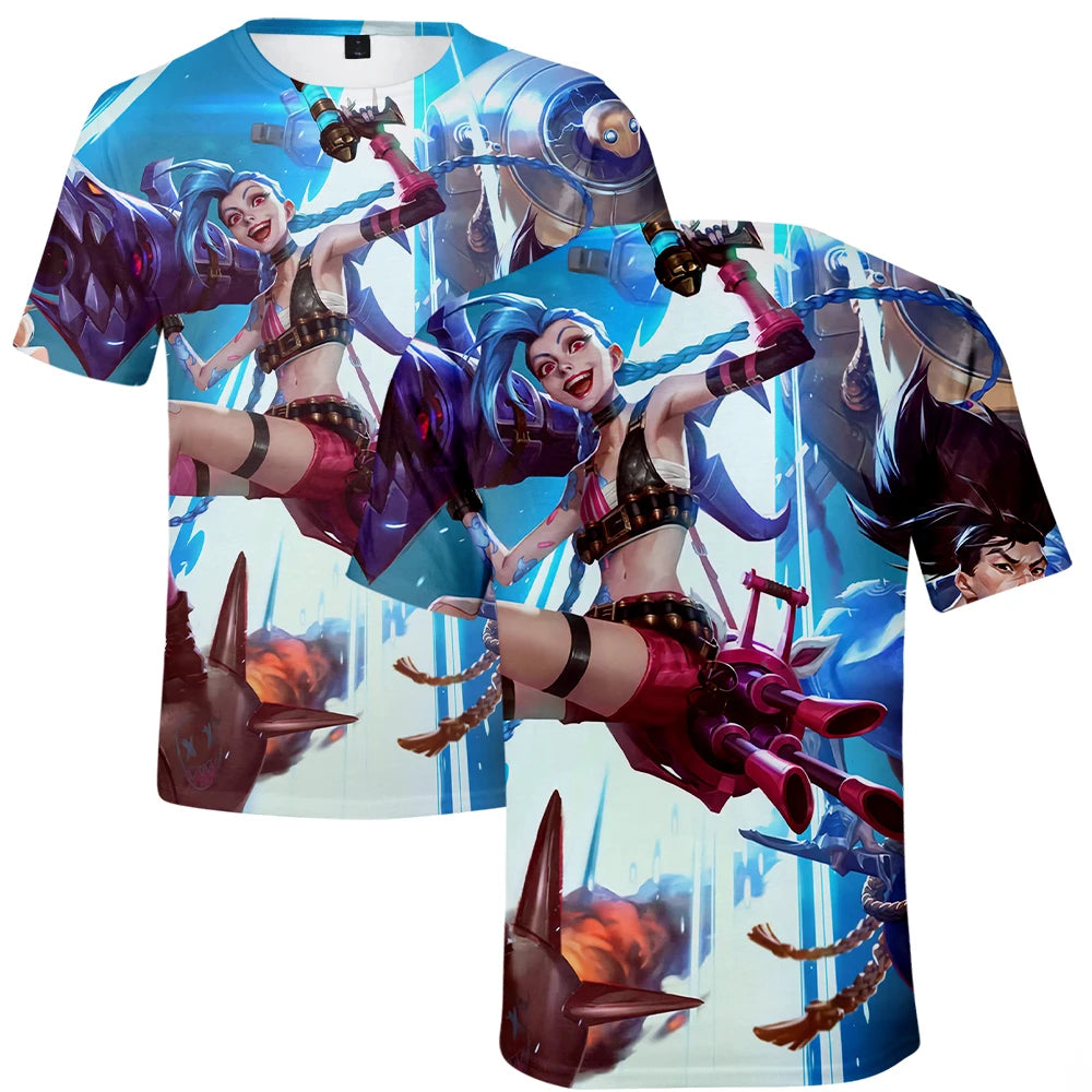 Arcane League Jinx 3D Printed T-Shirt for Men Women Adult Anime Fashion Harajuku Cartoon Cosplay Clothing Short Sleeve Top