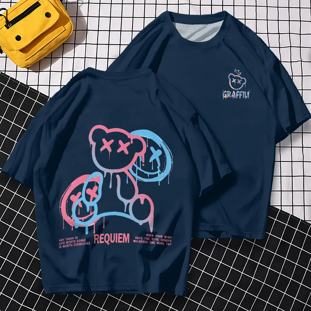 T-shirt à manches courtes avec ours 3D Harajuku