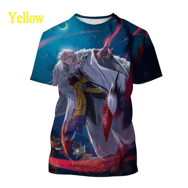 T-shirt imprimé 3D Inuyasha style anime d'été Harajuku décontracté