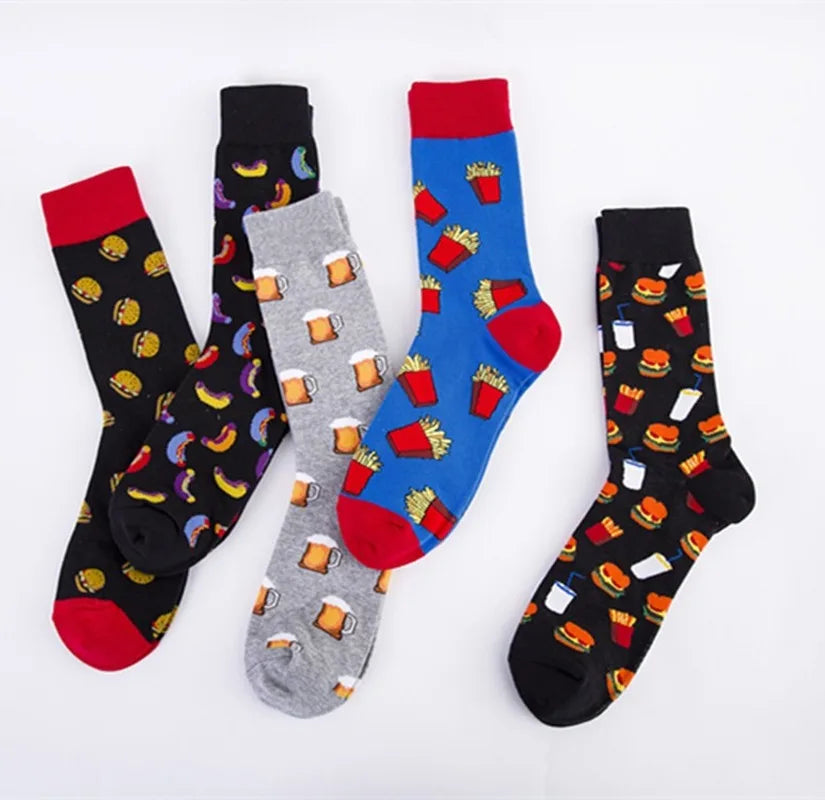 Große Cartoon-Socken für Herren – Bier & Burger Cotton Happy Socks