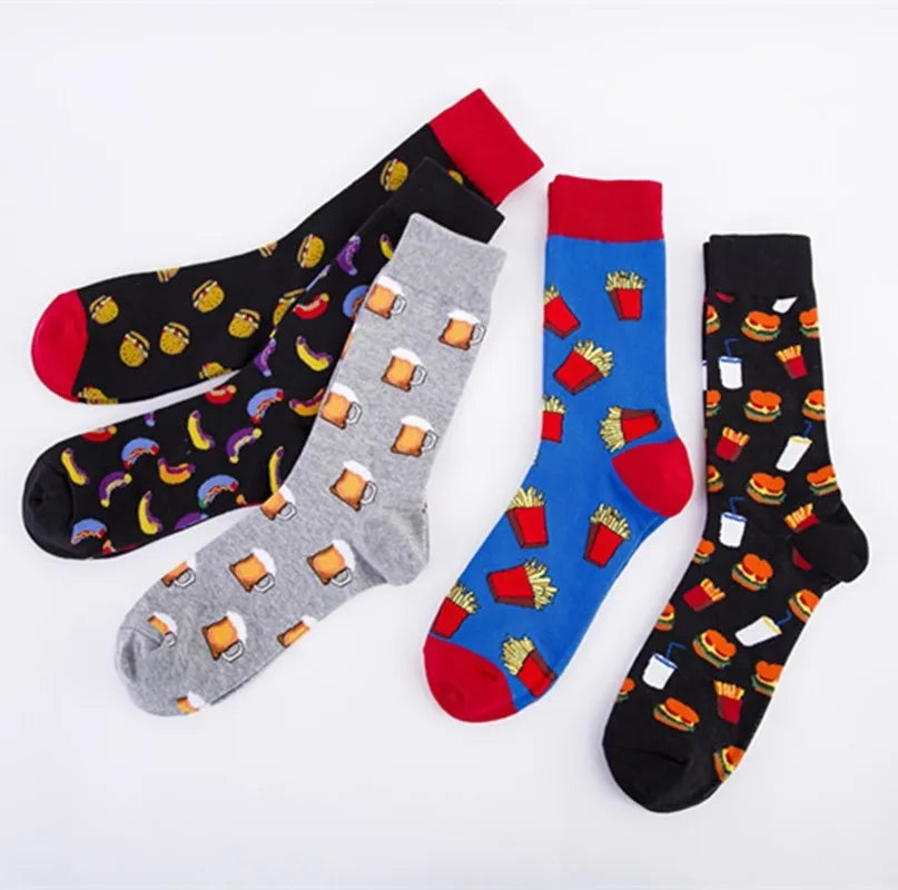 Große Cartoon-Socken für Herren – Bier & Burger Cotton Happy Socks