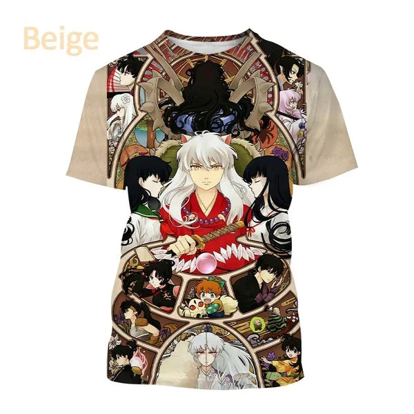 T-shirt imprimé 3D Inuyasha style anime d'été Harajuku décontracté