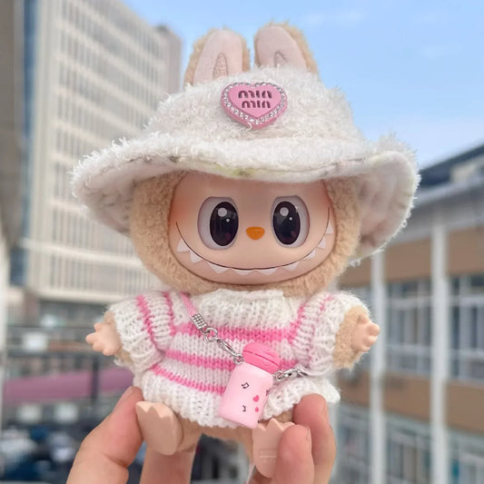 Labubu V1 V2 Party Rosa Weiß Gestreifter Pullover Cup Kleidung Idol Niedliche Puppenkleidung Mode Pullover Outfit Zubehör Sitzen