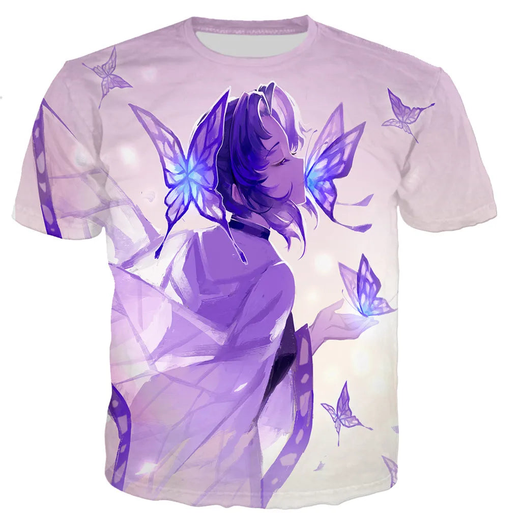 T-shirt imprimé en 3D Demon Slayer Kochou Shinobu unisexe style Harajuku
