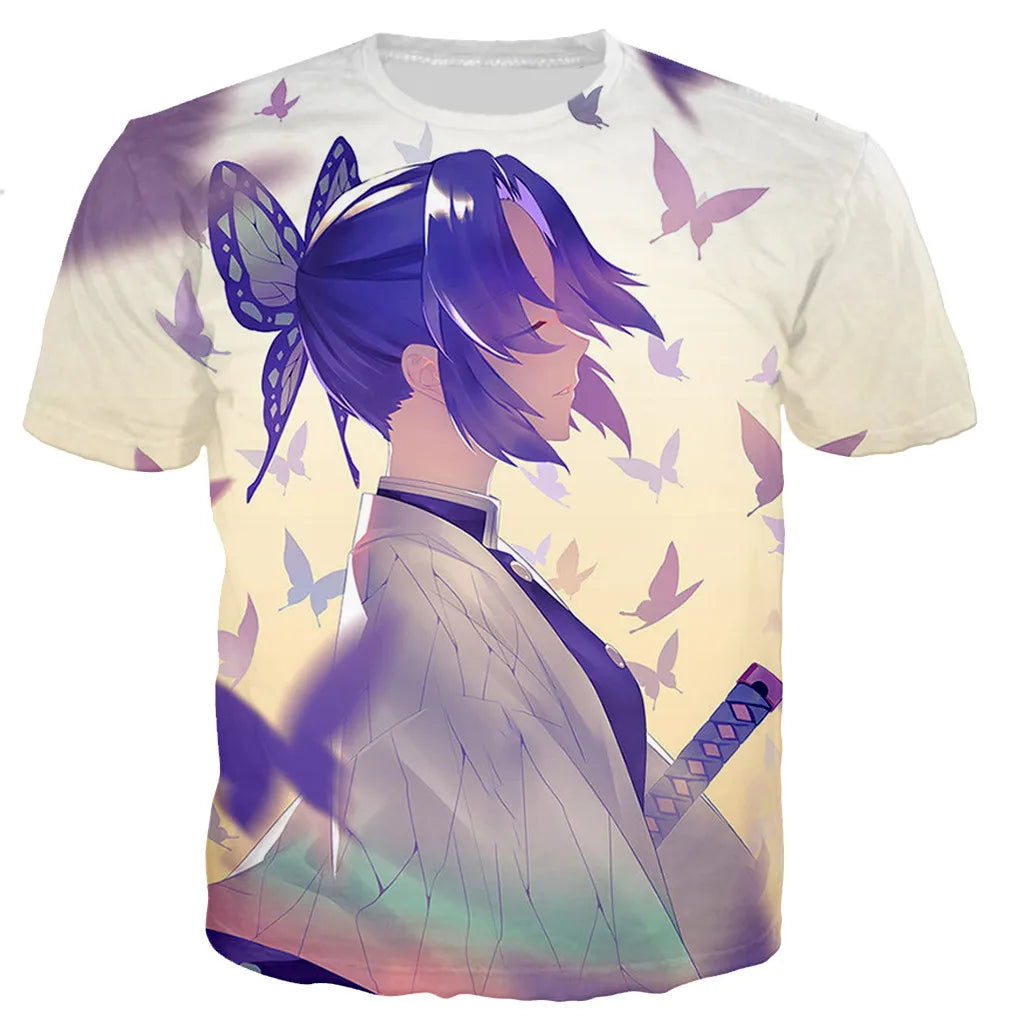 T-shirt imprimé en 3D Demon Slayer Kochou Shinobu unisexe style Harajuku