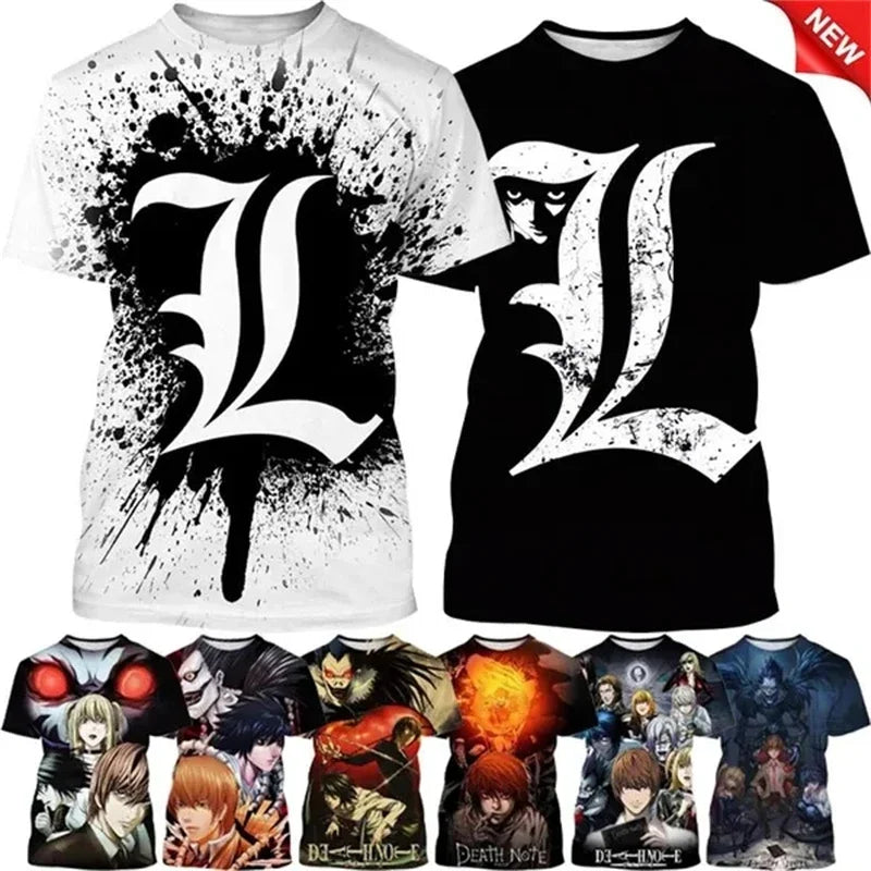 T-shirt d'été imprimé en 3D Death Note