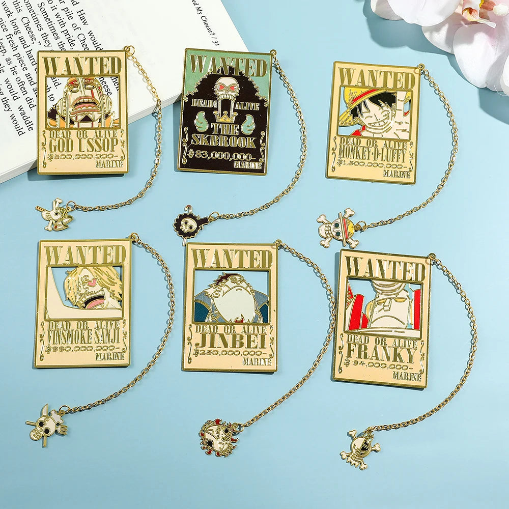 Anime One Pieces Pirates reward Metal Bookmarks with Tassel Gold Collection