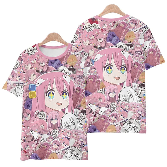 Anime Manga Bocchi The Rock 3D Print T-Shirt Unisex Short Sleeve Oversized Streetwear for Men Women Kids Fashion Clothing