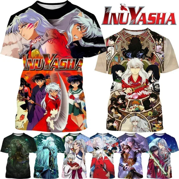 T-shirt imprimé 3D Inuyasha style anime d'été Harajuku décontracté