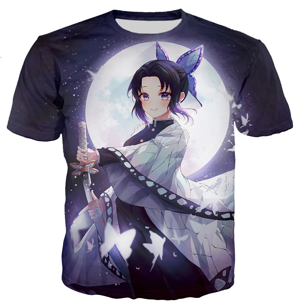 T-shirt imprimé en 3D Demon Slayer Kochou Shinobu unisexe style Harajuku