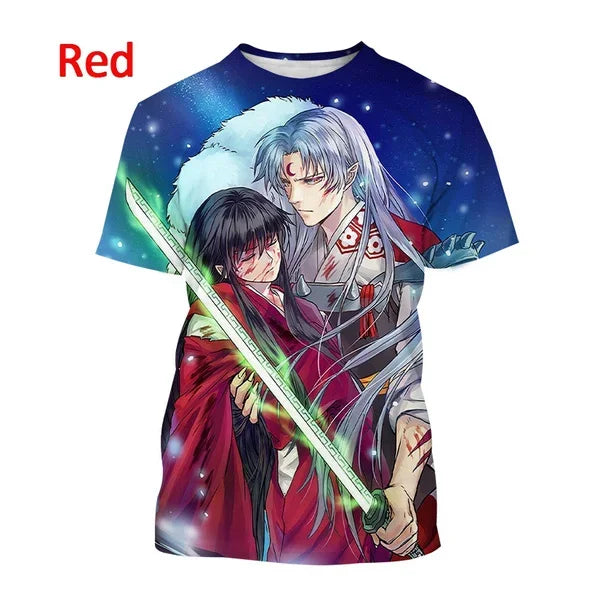 T-shirt imprimé 3D Inuyasha style anime d'été Harajuku décontracté