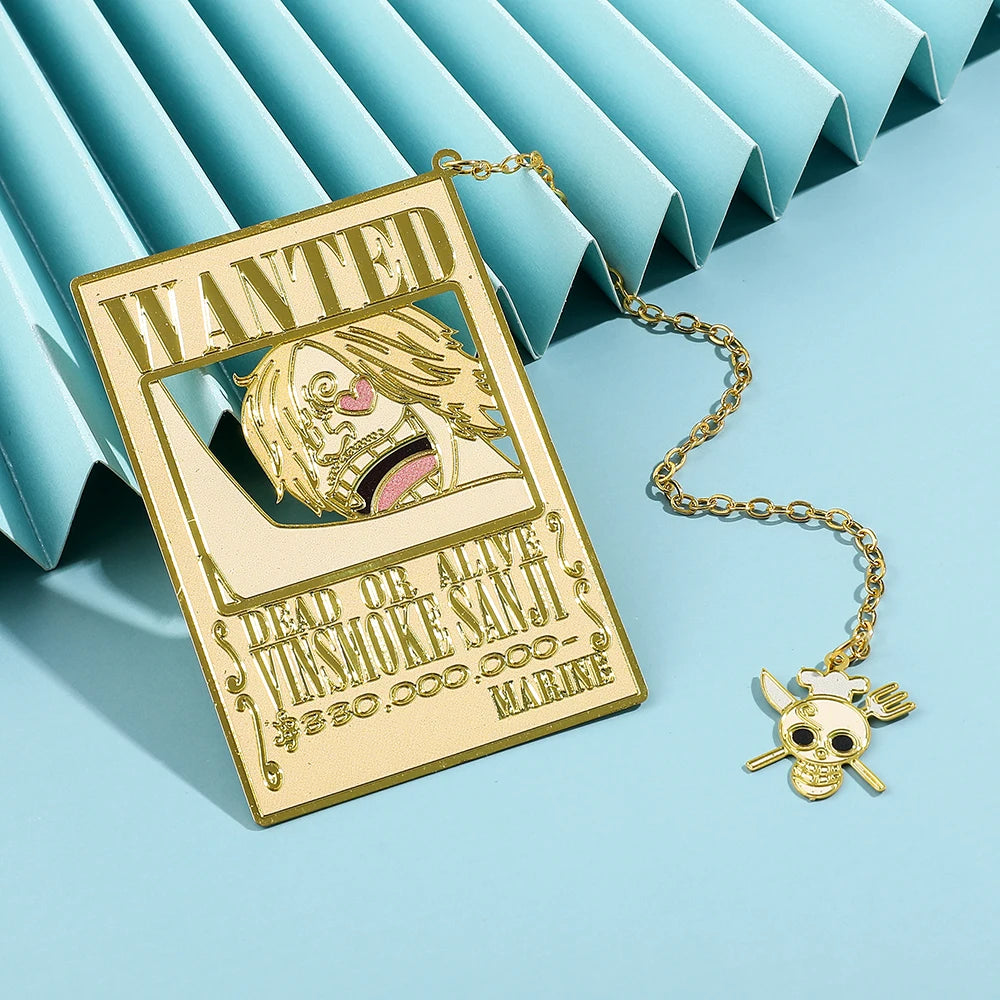 Anime One Pieces Pirates reward Metal Bookmarks with Tassel Gold Collection