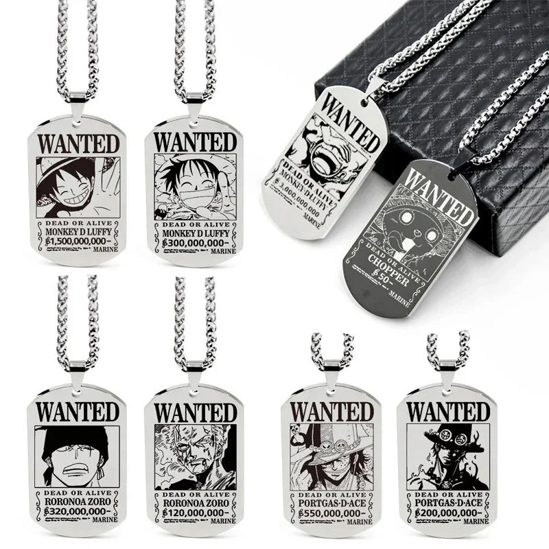 One Piece Wanted Poster Necklace Pendant - Luffy & Zoro Metal Charms | Unisex Jewelry & Gifts