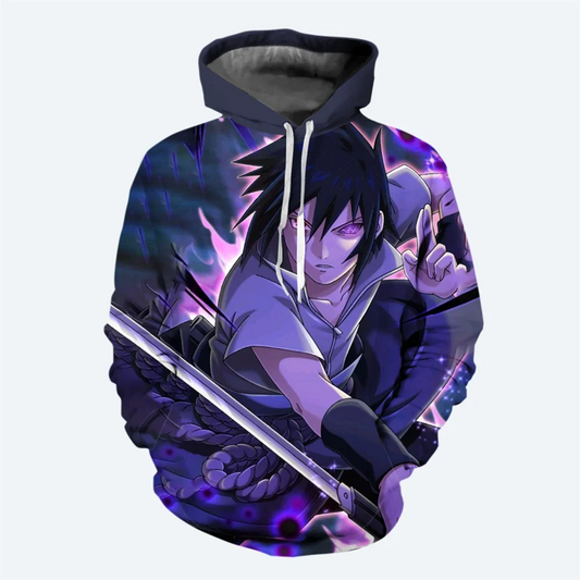 Sasuke 3D-bedruckter Kapuzenpullover, modisches Naruto-Sweatshirt
