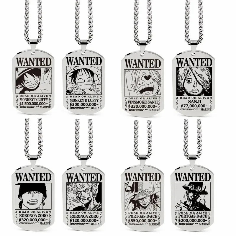 One Piece Wanted Poster Necklace Pendant - Luffy & Zoro Metal Charms | Unisex Jewelry & Gifts