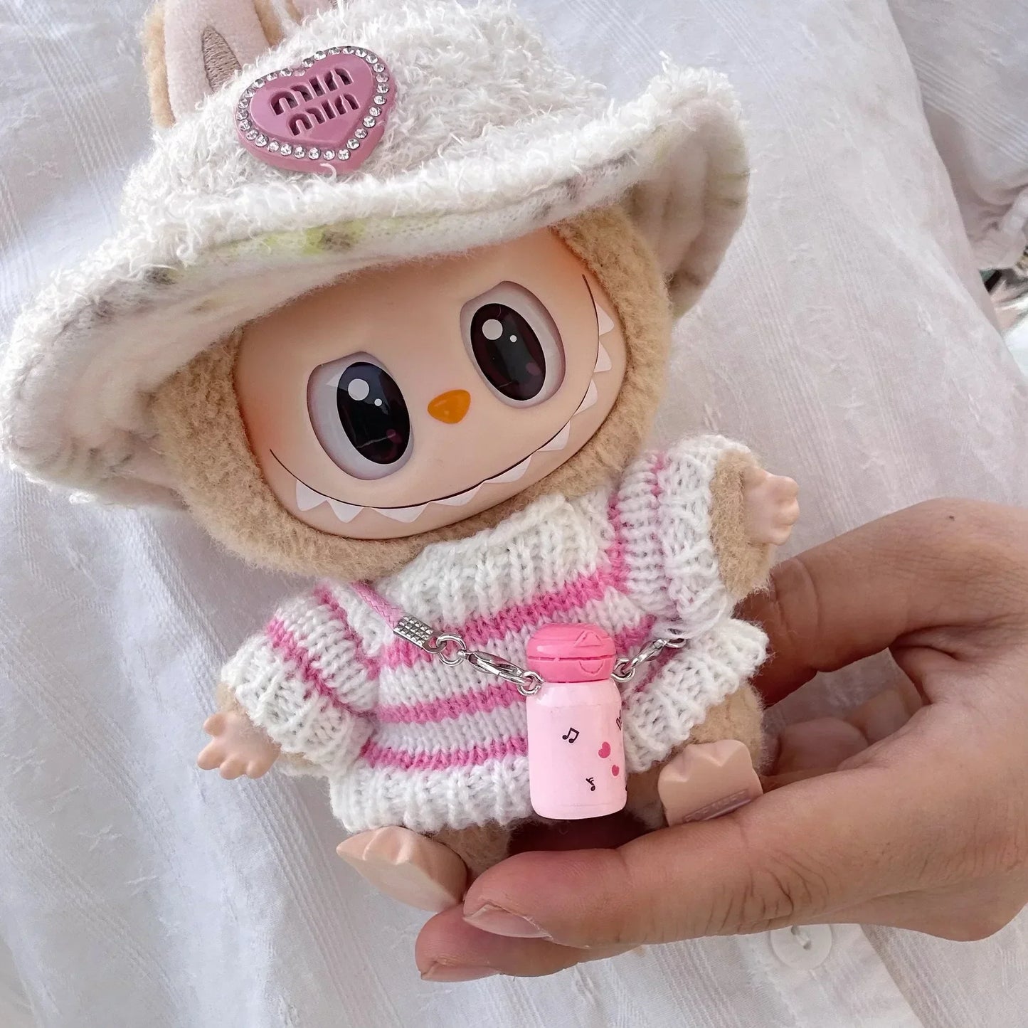 Labubu V1 V2 Party Rosa Weiß Gestreifter Pullover Cup Kleidung Idol Niedliche Puppenkleidung Mode Pullover Outfit Zubehör Sitzen