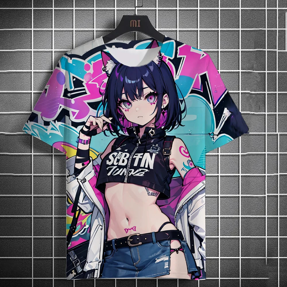 T-shirt personnage d'anime – Impression d'art graffiti 3D de beauté sexy