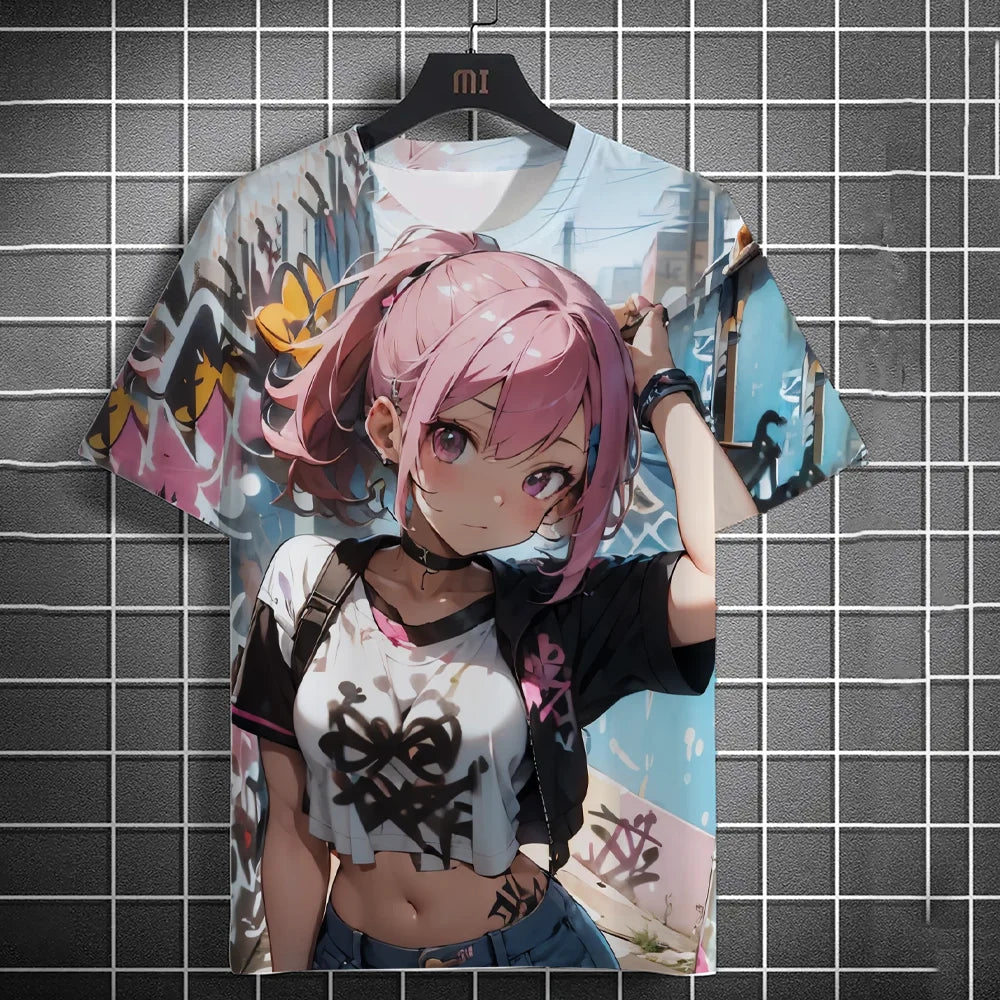 T-shirt personnage d'anime – Impression d'art graffiti 3D de beauté sexy