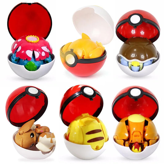 Verwandelnde Pokémon-Pokéball-Figuren – Pikachu, Glurak, Venusaurier, Blastoise, Mewtu, Gyarados, Solgaleo, Lunala und Evoli als Spielzeug