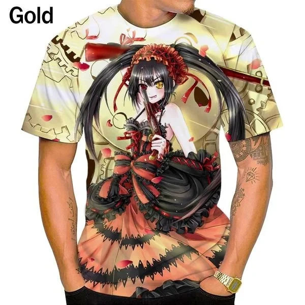 Anime Character Tokisaki Kurumi Print T-Shirt 3D Short Sleeve Summer Fashion Harajuku Style Cartoon Top for Men/Women Kids