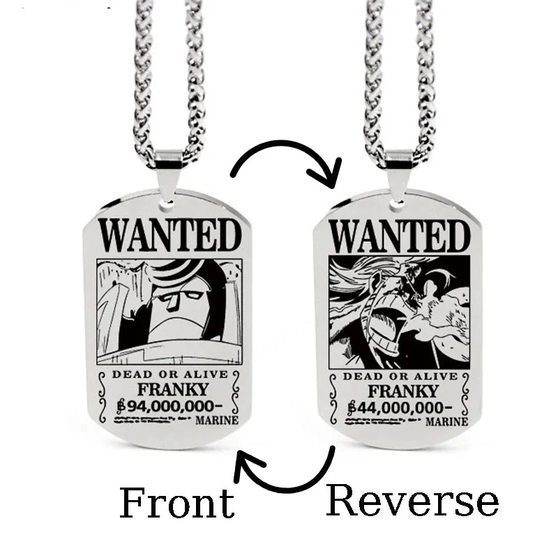 One Piece Wanted Poster Necklace Pendant - Luffy & Zoro Metal Charms | Unisex Jewelry & Gifts