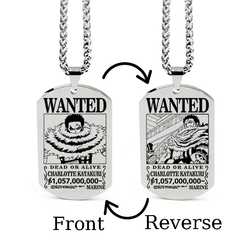 One Piece Wanted Poster Necklace Pendant - Luffy & Zoro Metal Charms | Unisex Jewelry & Gifts