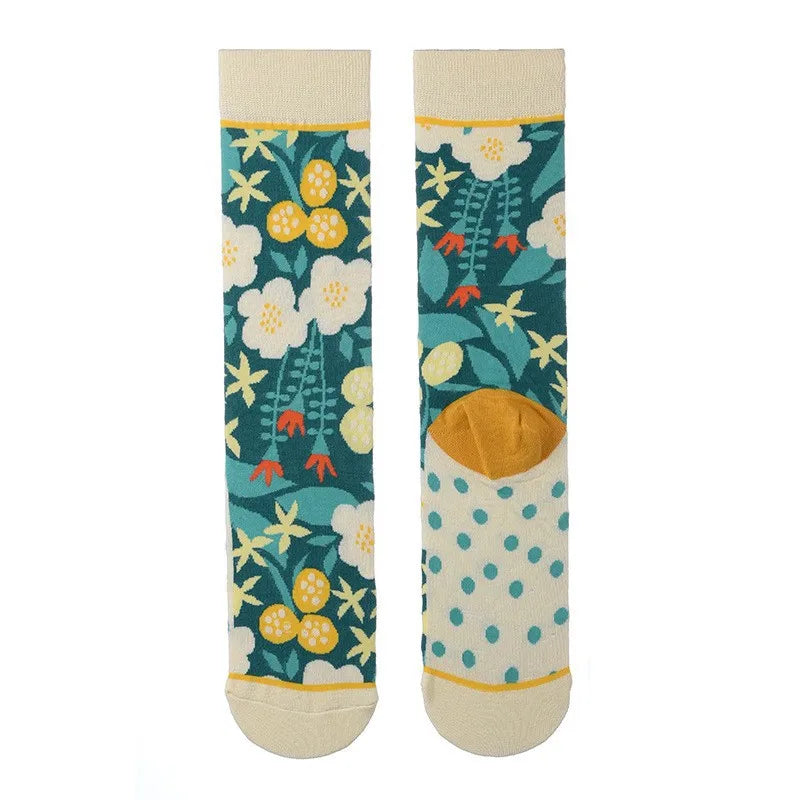 Modische bunte Pflanzen- und Igelsocken – Frühlings-Herbst-Baumwollsocken