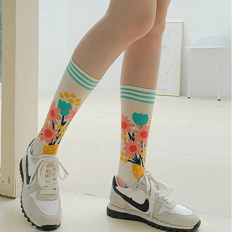 Modische bunte Pflanzen- und Igelsocken – Frühlings-Herbst-Baumwollsocken