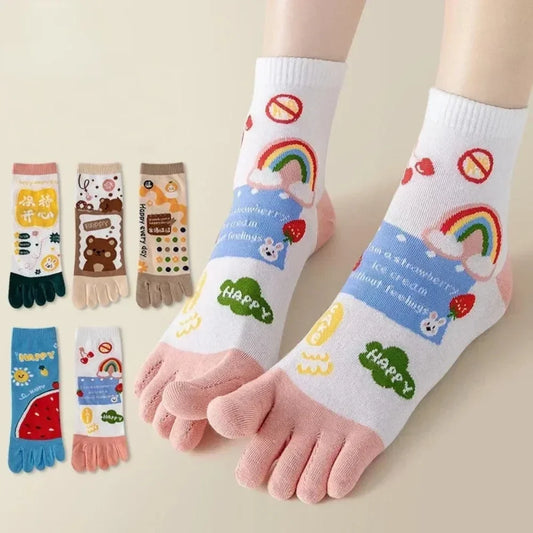 Niedliche Cartoon-Zehensocken – Fünffinger-Zehensocken aus Baumwolle für Damen, perfekt für Yoga und Sport