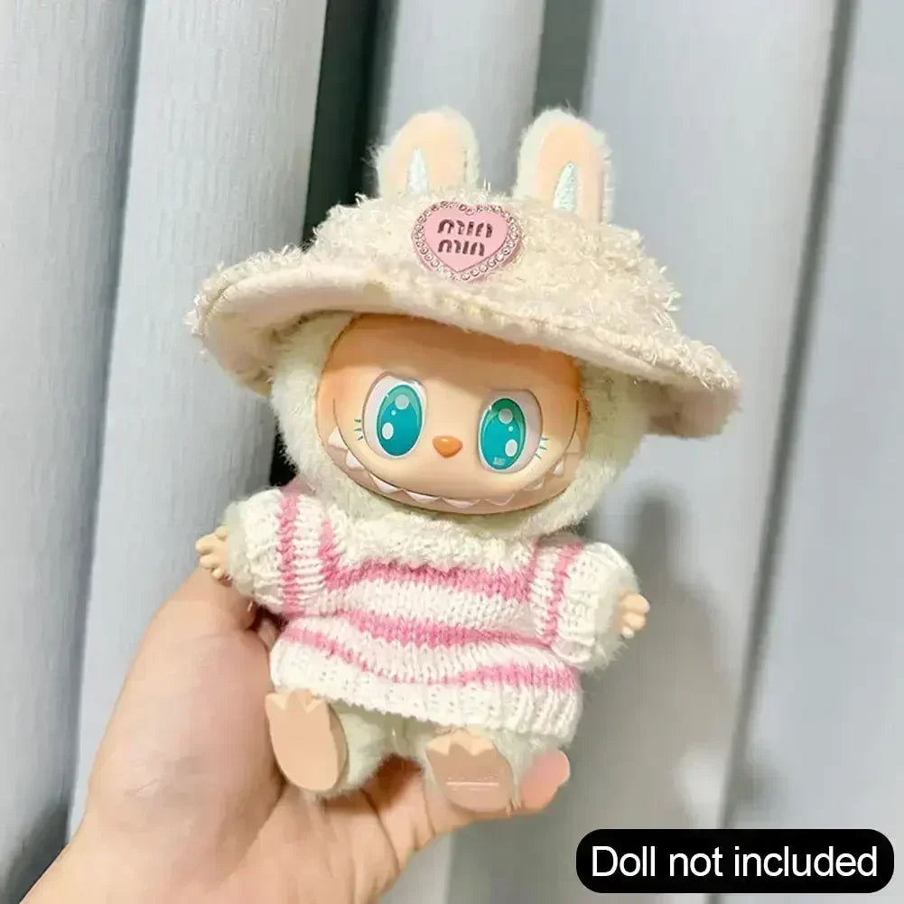 Labubu V1 V2 Party Rosa Weiß Gestreifter Pullover Cup Kleidung Idol Niedliche Puppenkleidung Mode Pullover Outfit Zubehör Sitzen